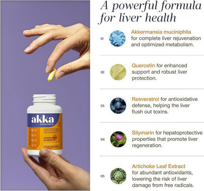 AKKA - Akkermansia Probiotic Liver Cleanse Detox & Repair - Liver Health Supplement for Energy, Digestion & Metabolism with Akkermansia Muciniphila (AKKA Superbiotics), Non-GMO, Gluten-Free, 60 Caps
